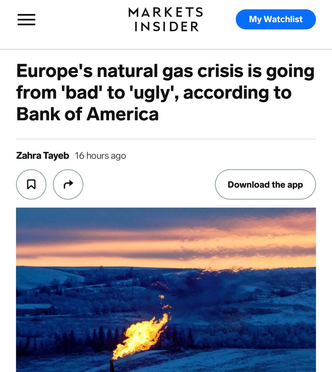 Bank of America: газовый кризис, разразившийся в Европе, становится просто ужасным