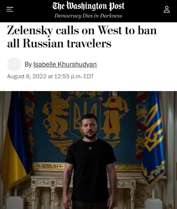 Зеленский: «Страны Запада должны запретить россиянам въезд на свои территории»
