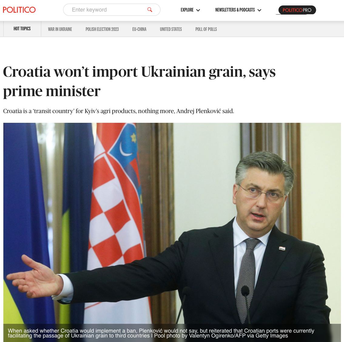 Хорватия не допустит украинское зерно на внутренний рынок страны