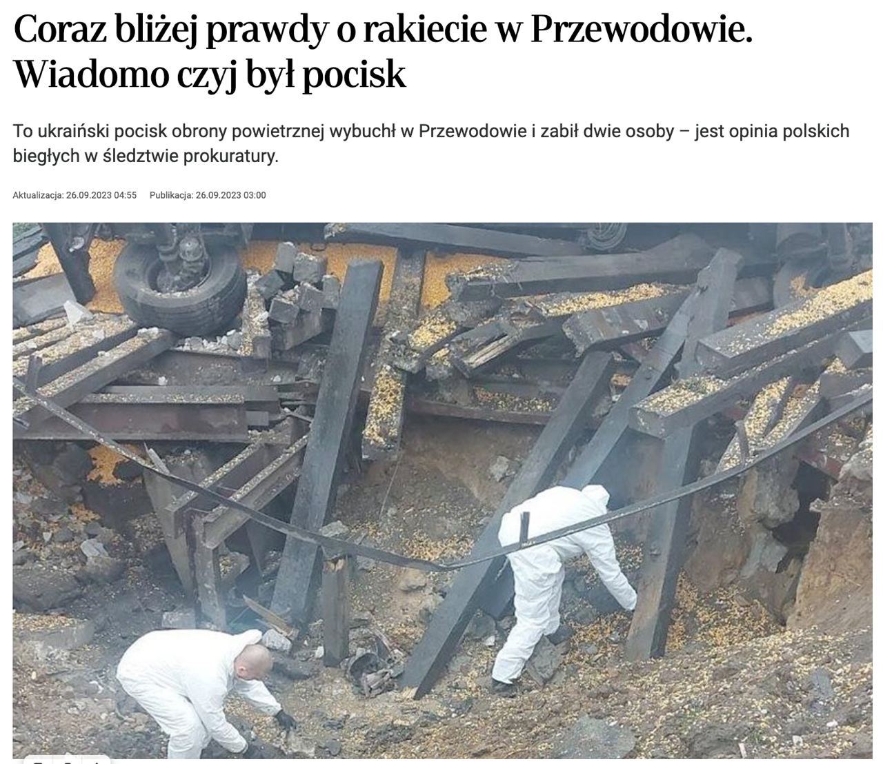 Rzeczpospolita сообщила, что в прошлом году ракета ПВО Украины убила двух человек в Пшеводуве