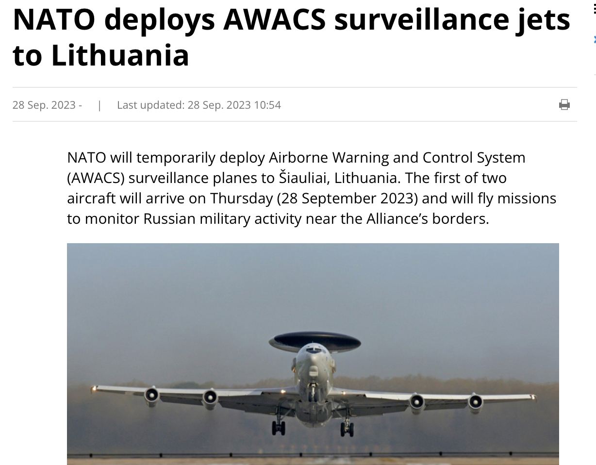 НАТО направит в Литву два самолета для слежки за Россией