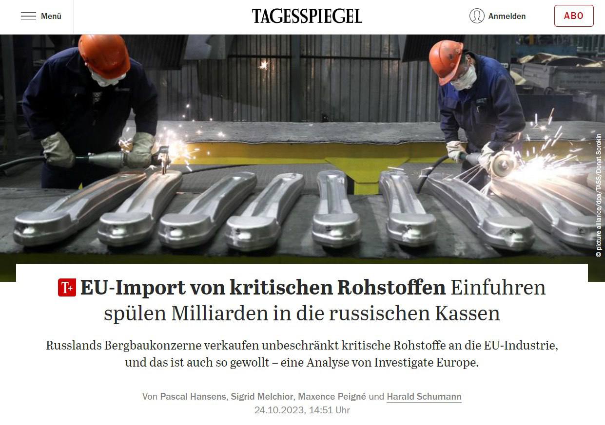 Der Tagesspiegel: несмотря на санкции, ЕС продолжает импортировать сырье из России