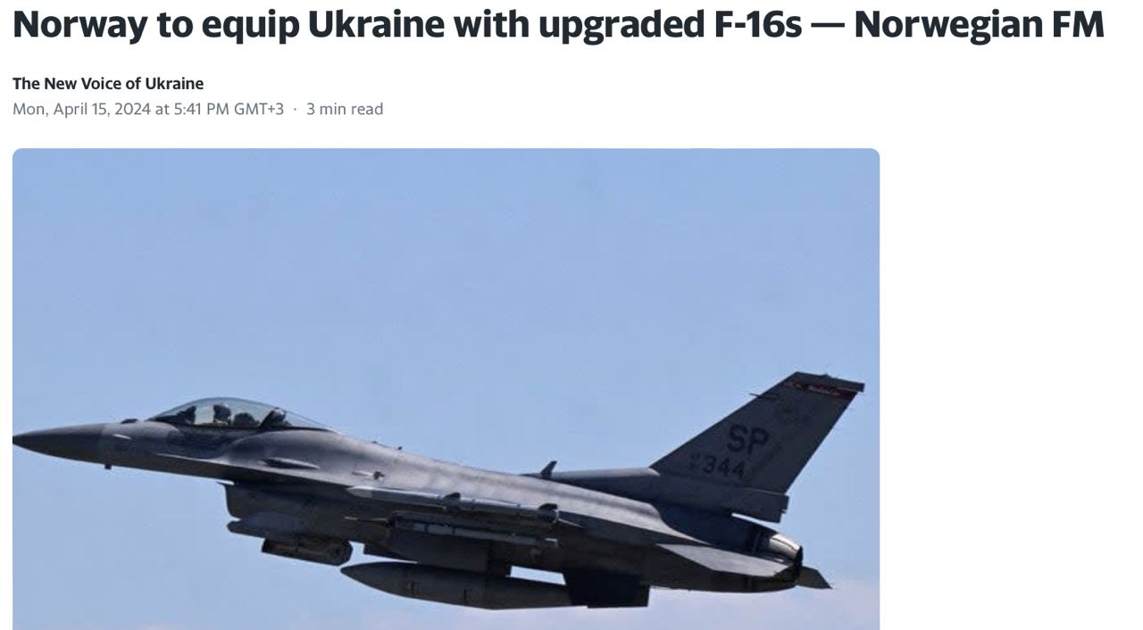 Норвегия передаст Украине истребители F-16  для нанесения дальних ударов